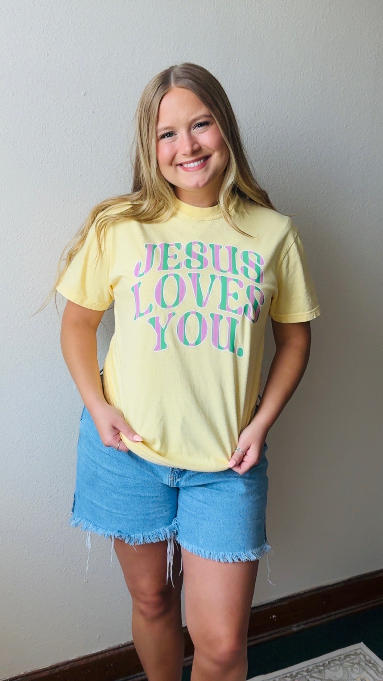 Pink & green stripe Jesus loves you