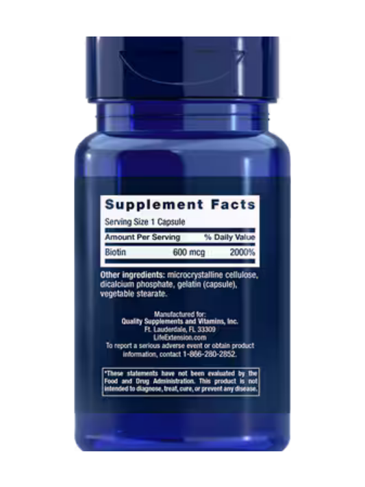 Biotin: 600mcg, 100 caps